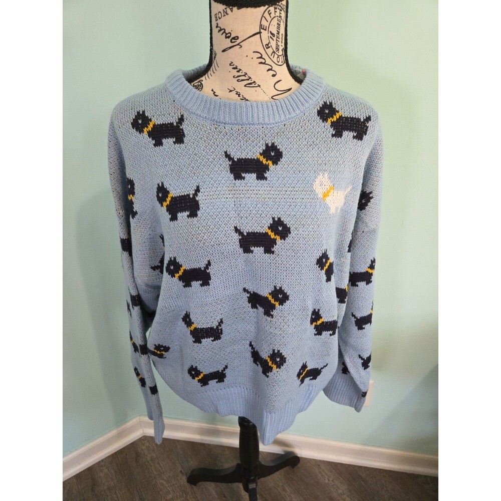 NWT Stranger Things xL Episode 5 Scottie Dog Knit Sweater Blue Preppy Cozy Erica